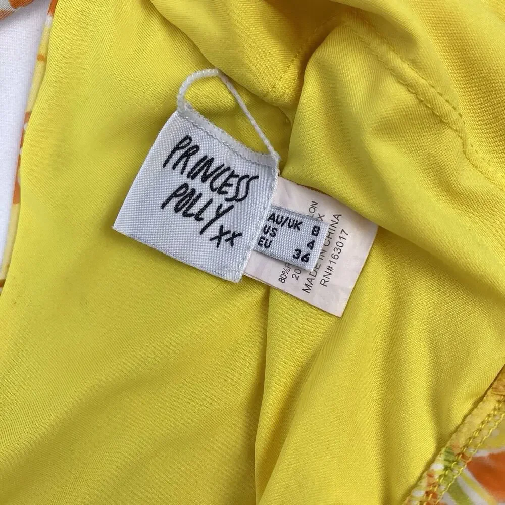Princess Polly Fern One Piece Swimsuit Yellow Floral Halter High Cut Size 4